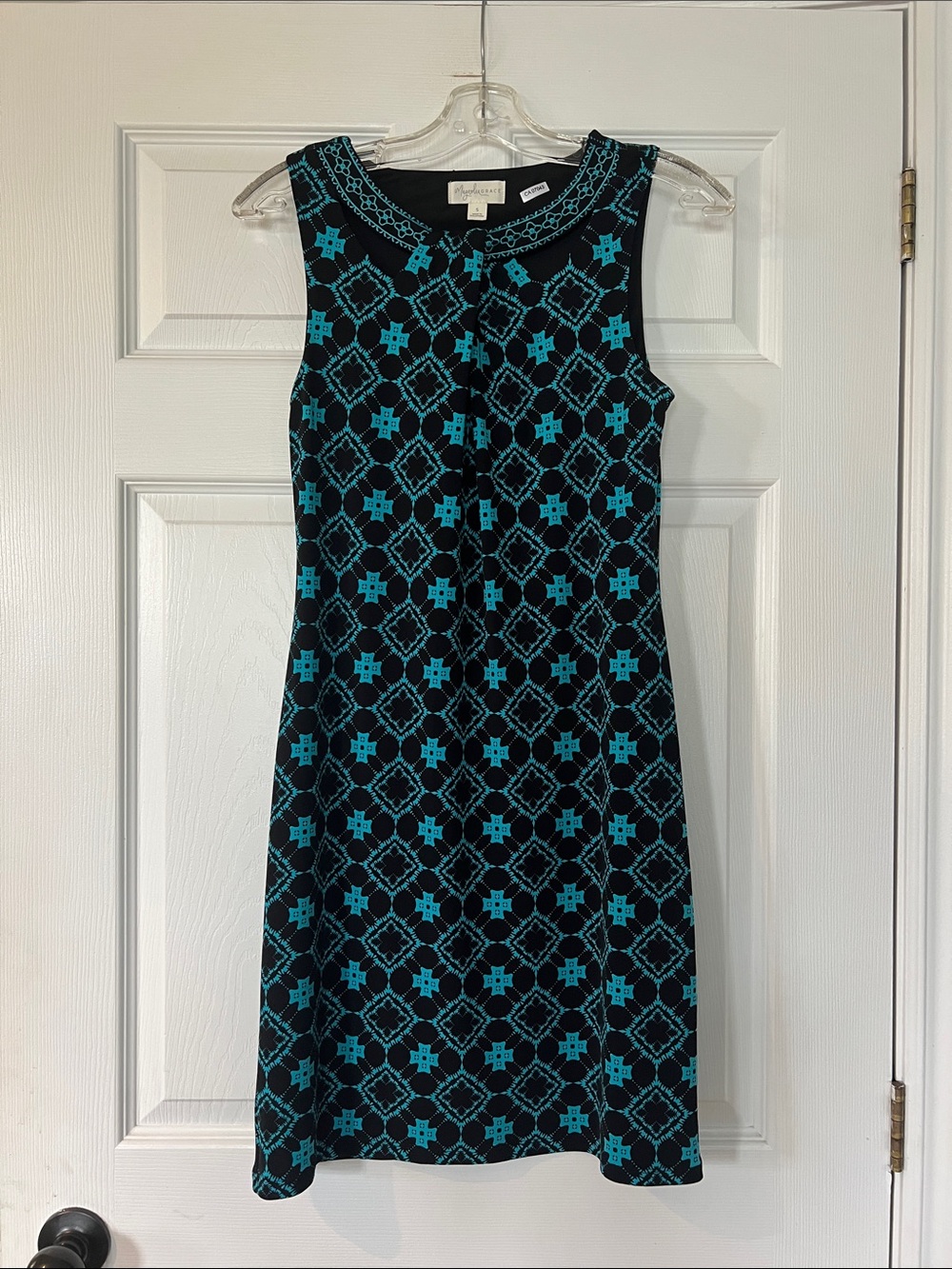 Sleeveless Black & Teal Geometric Midi Dress by Magnolia Grace